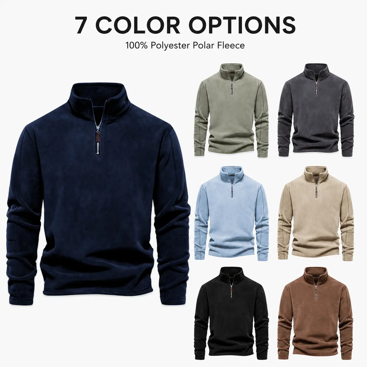 Men’s Quarter-Zip Polar Fleece Mock Neck Pullover - Warm, Soft, Lightweight Plain Medium Length Long-Sleeve Sweatshirt, Casual Winter Layering Top for Outdoor & Daily Wear (Polyester, Beige)