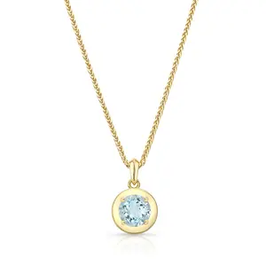 Solid 14K Gold Aqua Orb Pendant with 1 Carat Aquamarine Gemstone