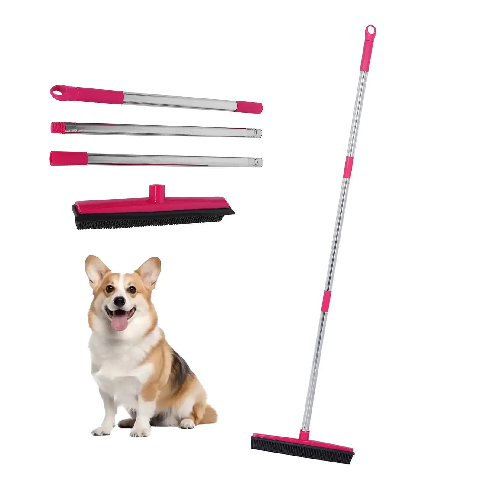 Carpet Hair Removal Broom with detachable Handle, Rubber Broom Carpet Rake for Pet Hair Dust Removal Daily Household Cleaning