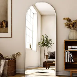 Full Length Mirror, 56"x21" Floor Mirror, Arched Floor Standing Freestanding Arch Full Body Mirrors with Stand for Bedroom, Hanging Mounted for Living Room Cloakroom Body Rounded Corner Rectangle Mirrors with Stand Hanging Wall Mounted Leaning