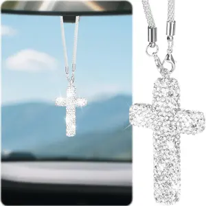 Shiny Cross Car Rearview Mirror Hanging Ornament, Car Interior Decoration, Car Accessories, Automotive Decorative Items