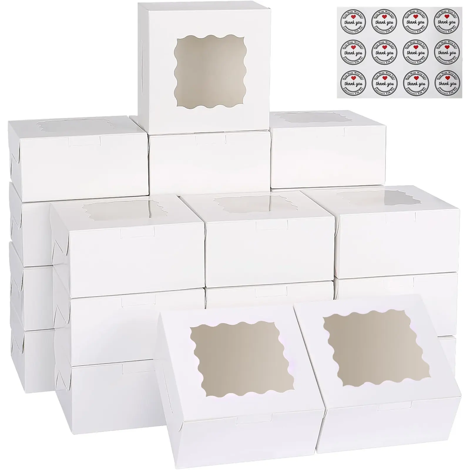 Cake Boxes 3.39x3.39x2.48 Inch with Window,  Bakery Boxes, Premium Cake Box, Square Cardboard  Pie Box, Package for Cookies, Donut, Birthday Party, Dessert, Wedding, Pastry Packaging, Baking