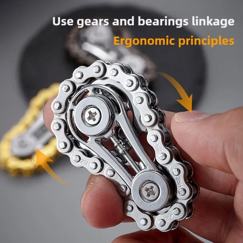Handheld Fidget Spinner - Unisex Pocket EDC Toy, Sensory Friendly Stress Relief Tool, Decompression Sensory Anxiety Aid with Metal Bike Chain Sprockets, Flywheel, Adjustable Metal Parts, Ergonomic Design for Stress Relief Fidgeting