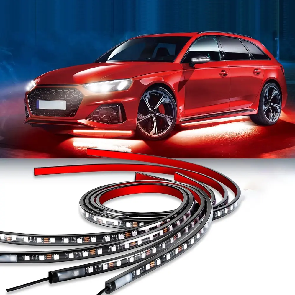 RGB Car Underglow Strip Light Kit, Underglow Led Lights for Cars, 4 Counts/box Waterproof IP68 LED Light Strip with APP Control, Underglow Lights for Trucks, Decorative Light for SUV, Golf Cart, Boat, Led Car Ambient Light, Car Lighting Accessories
