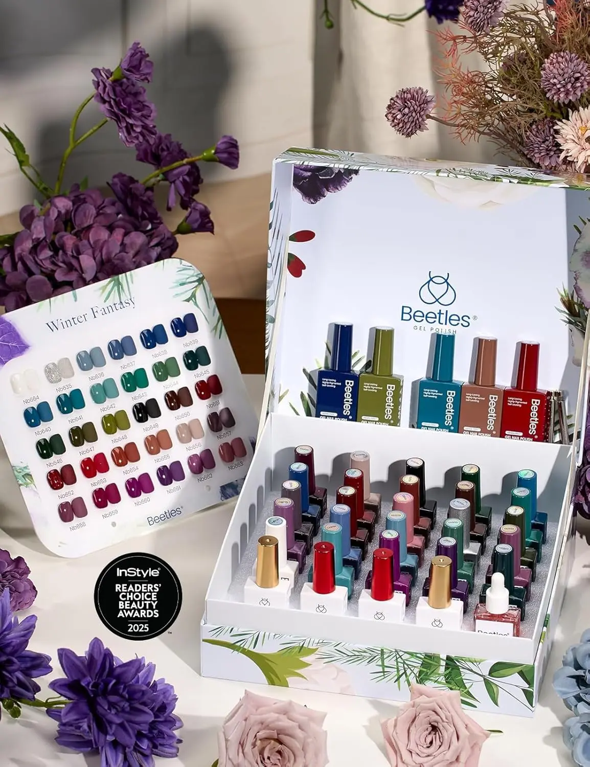 Beetles Hema Free Winter Fantasy Gel Polish Box -  Collection, 35PCS HEMA-Free 10ml Soak Off UV LED Gel Nail Kit, Berry Red Caramel Colors with Base Top Coat & Cuticle Oil Fall Nail Thanksgiving Gift Black Friday Winter Nail Christmas Gift