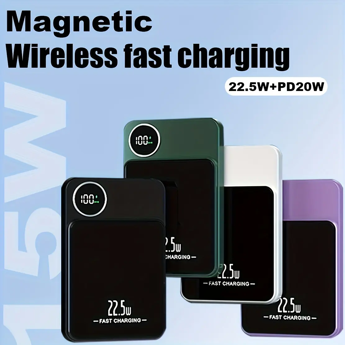 10000mAh High Capacity Lithium Battery Power Bank, Multifunctional Wireless Fast Charger with PD20W+22.5W Quick Charging, Type-C/USB Dual Ports, LED Round Digital Display, Emergency Backup for iPhone & Android Smartphones, High Capacity Battery