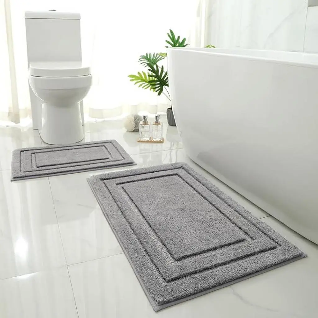 Bathroom Mat Set, 2 Counts/set Non-slip Soft Absorbent Bath Mat, Rectangle Bathroom Rug, Bathroom Accessories, Bathroom Decorative Mat, Home Decor, Bathroom Mats Set