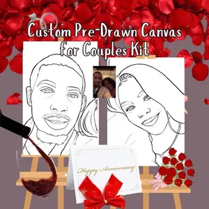Custom Date Night Pre-Drawn CANVAS KIT | Couples Painting | DIY Sip and Paint | Anniversary for Him & Her| Fun Date Night Activity Kit