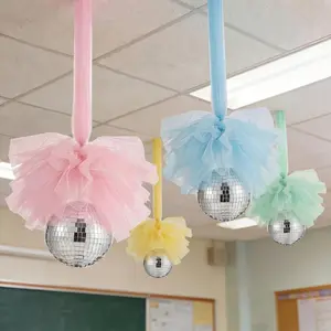 4 count Disco Classroom Decor  to School Retro  Classroom Ceiling Decoration 6in  Reflective Mirror Disco Ball with Pastel Tulle for Graduation  of School  Party Decor