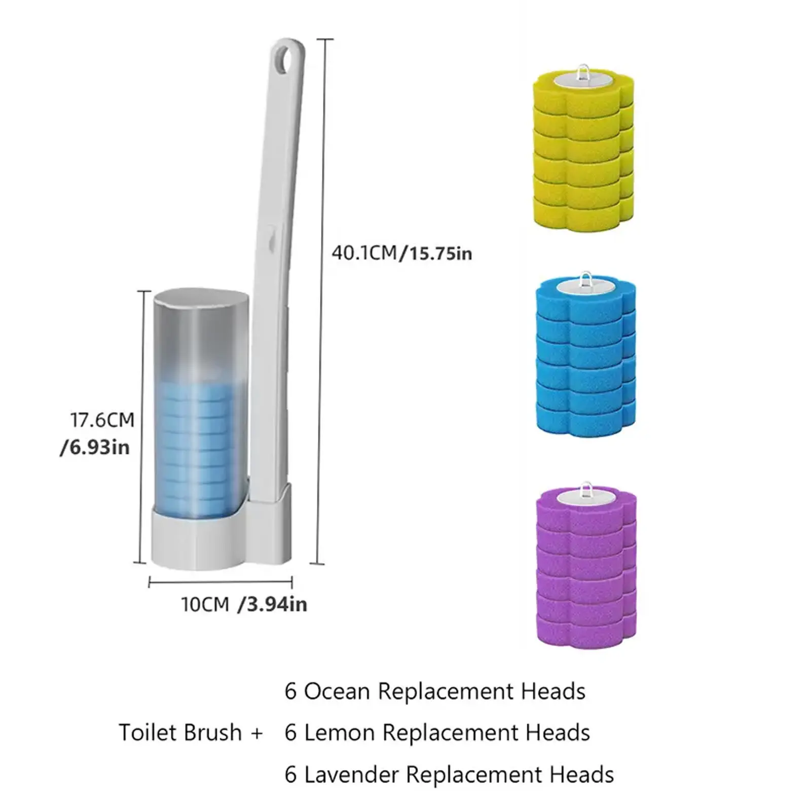 DGAPHRO Disposable Toilet Brush and Holder Set - Wall Mounted No-Touch Cleaning Wand with 18 Scented Scrubber Refills | 3-Layer Detergent Pre-Loaded Sponge for Deep Bathroom Cleaning (Ocean, Lemon, Lavender)..