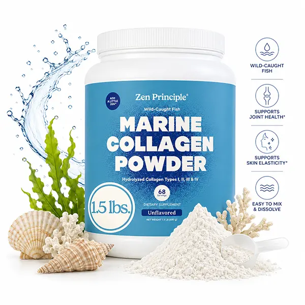 Marine Collagen Peptides Powder, Hydrolyzed Wild-Caught Fish Collagen Types I, II, III & IV for Skin, Hair, Joints & Bone Support, Non-GMO, Easy to Mix, 1.5 lb