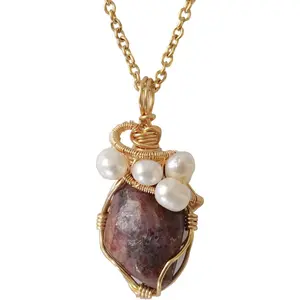 Women's Birthstone & Pearl Statement Crystal Necklace - Gold Plated