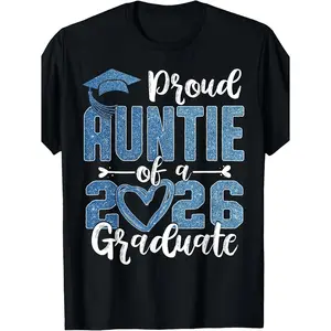 Women's Fitted Casual Round Neck Short-Sleeve T-Shirt, Proud Auntie of 2026 Graduate Senior Graduation Summer Top
