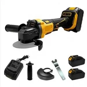 Cordless electric angle grinder, high-speed grinding and cutting, complete wheel kit, includes battery, yellow