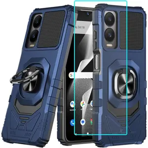 for Cricket Icon 6 / ATT Verge Case with 1 Pack Screen Protector,Dual Layer Hybrid Heavy Duty Defender Protection,Sleek Rugged Reinforced Cushion Corner Kickstand Shockproof Bumper Cover Blue
