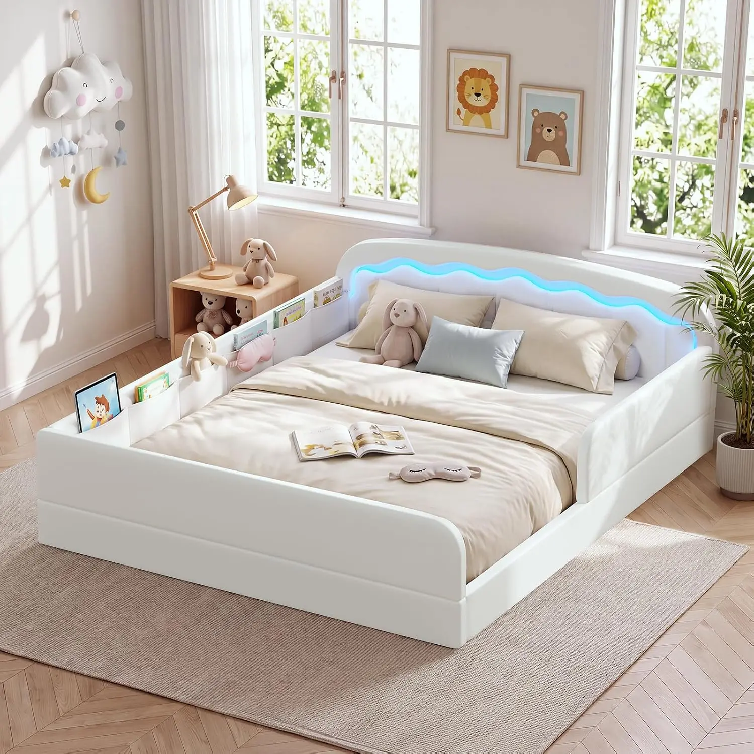 Montessori Twin Floor Bed with Removable Guardrails,Low Upholstered Bed