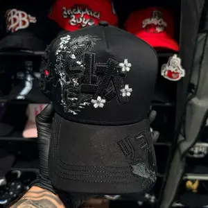 Rico Hats LA Japan Black Baseball Cap with Floral Embroidery and Logo Design