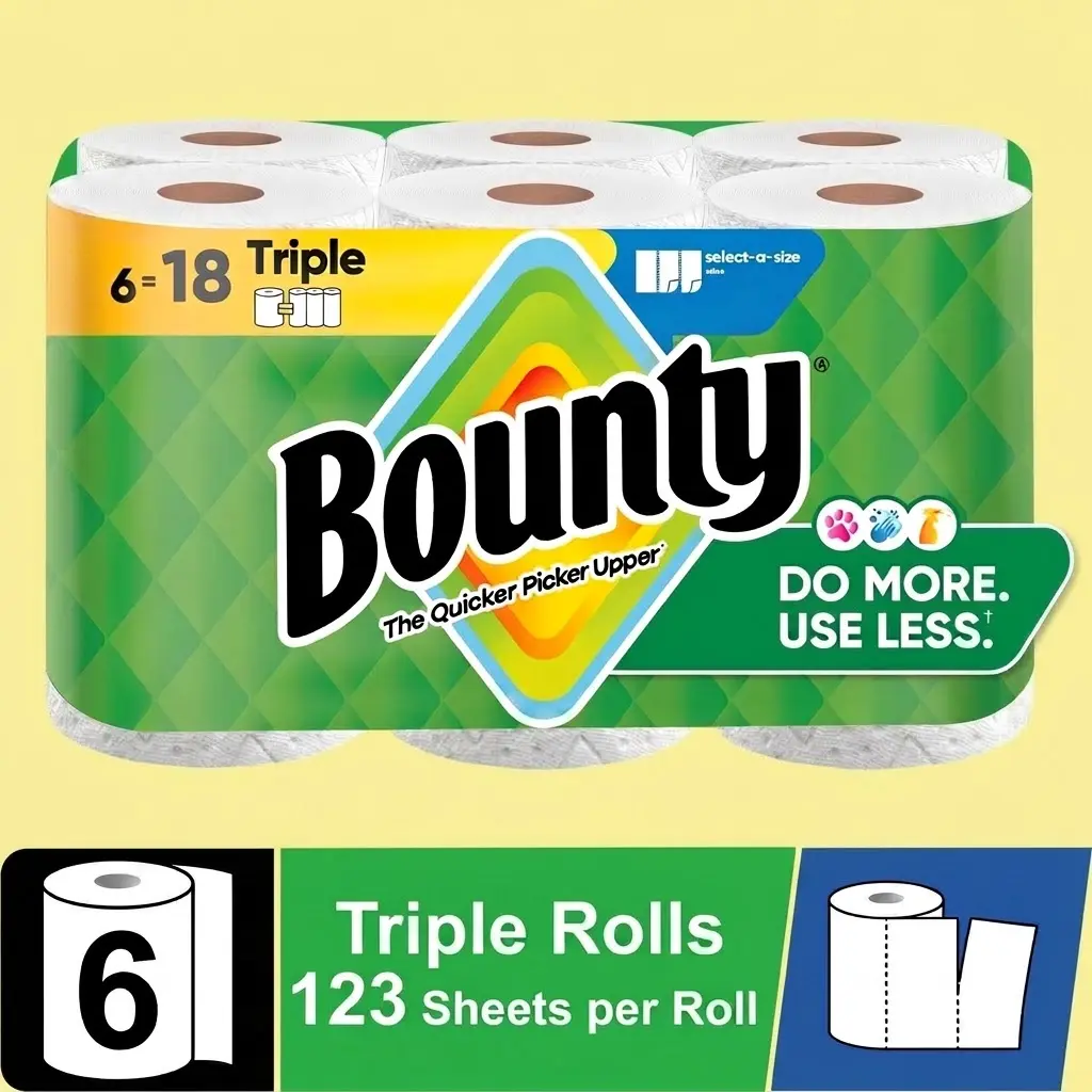 Bounty Paper Towels Select-A-Size 6 Triple Rolls Thick Absorbent Kitchen Towel Rolls For Multi Surface Cleaning Use