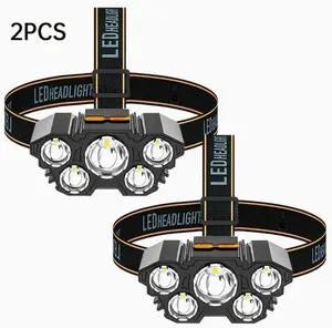 Two rechargeable waterproof headlamps, one of which is a fishing headlamp with 5 LED bulbs,Long Lasting Head Flashlight with Multiple Modes for Camping, Running, Emergency for Camping, Running, Emergency