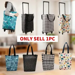 1PC Large Capacity Foldable Shopping Cart Bag, Durable Oxford Fabric Material, Portable Hand Push Cart, Max Load 20kg, Ideal for Supermarkets, Lightweight Shopping Bag, Shopping Basket Bag