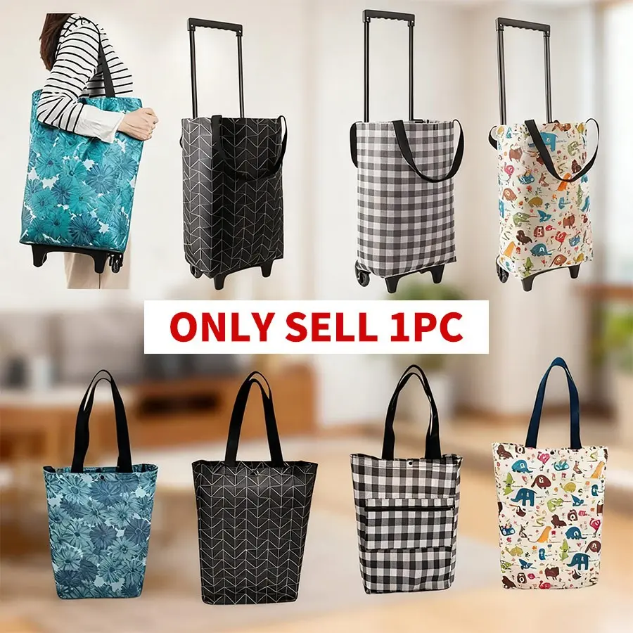 1PC Large Capacity Foldable Shopping Cart Bag, Durable Oxford Fabric Material, Portable Hand Push Cart, Max Load 20kg, Ideal for Supermarkets, Lightweight Shopping Bag, Shopping Basket Bag, Foldable Shopping Bags, Shopping Bags for Groceries