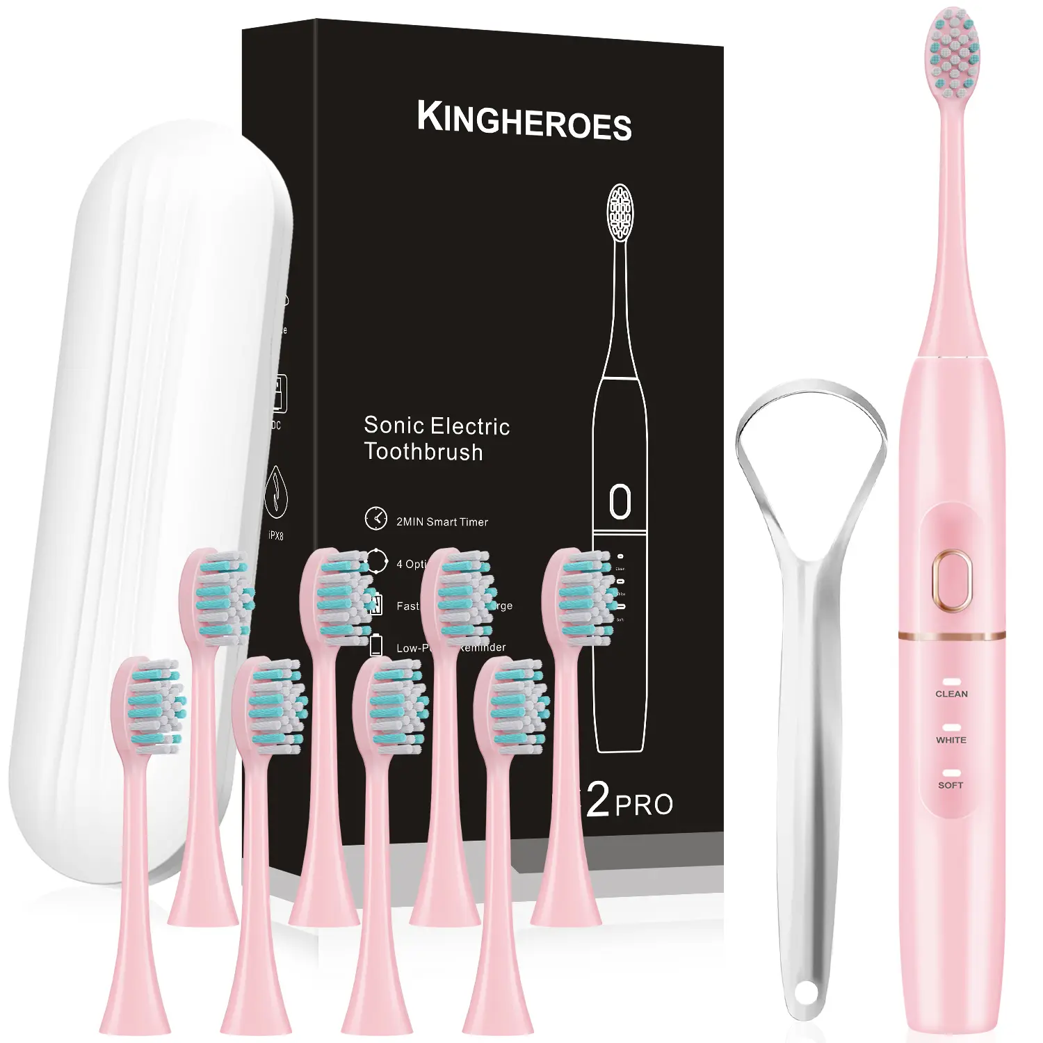 Electric toothbrush, Rechargeable electronic toothbrushes, 4 modes, Ipx8 waterproof, 8 brush heads and tongue scraper, USB charging, smart timer, portable travel case, ultrasonic 42000 VPM motor, automatic cleaning, Toothbrush Set, Personal Care Appliance