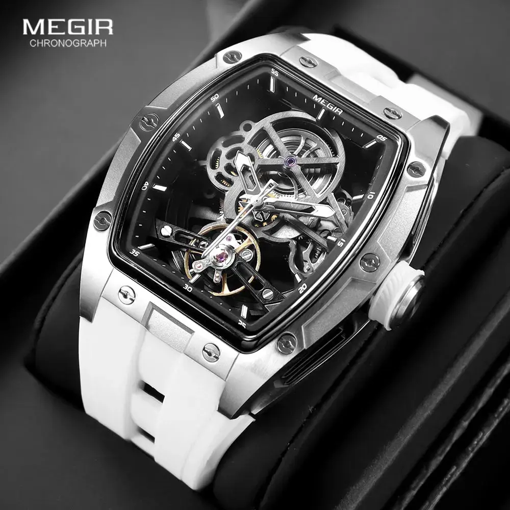 Men's Automatic Mechanical Watch with a Sporty Skeleton Dial, Durable Silicone Band, Luminous Hands and Hardlex Glass, Casual Water Resistant Design, Buckle, Skeleton Face, Male, Casual Wear