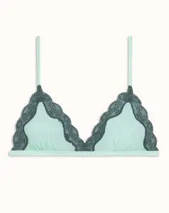Wireless Sheer Mesh Triangle Bralette with Lace Trim