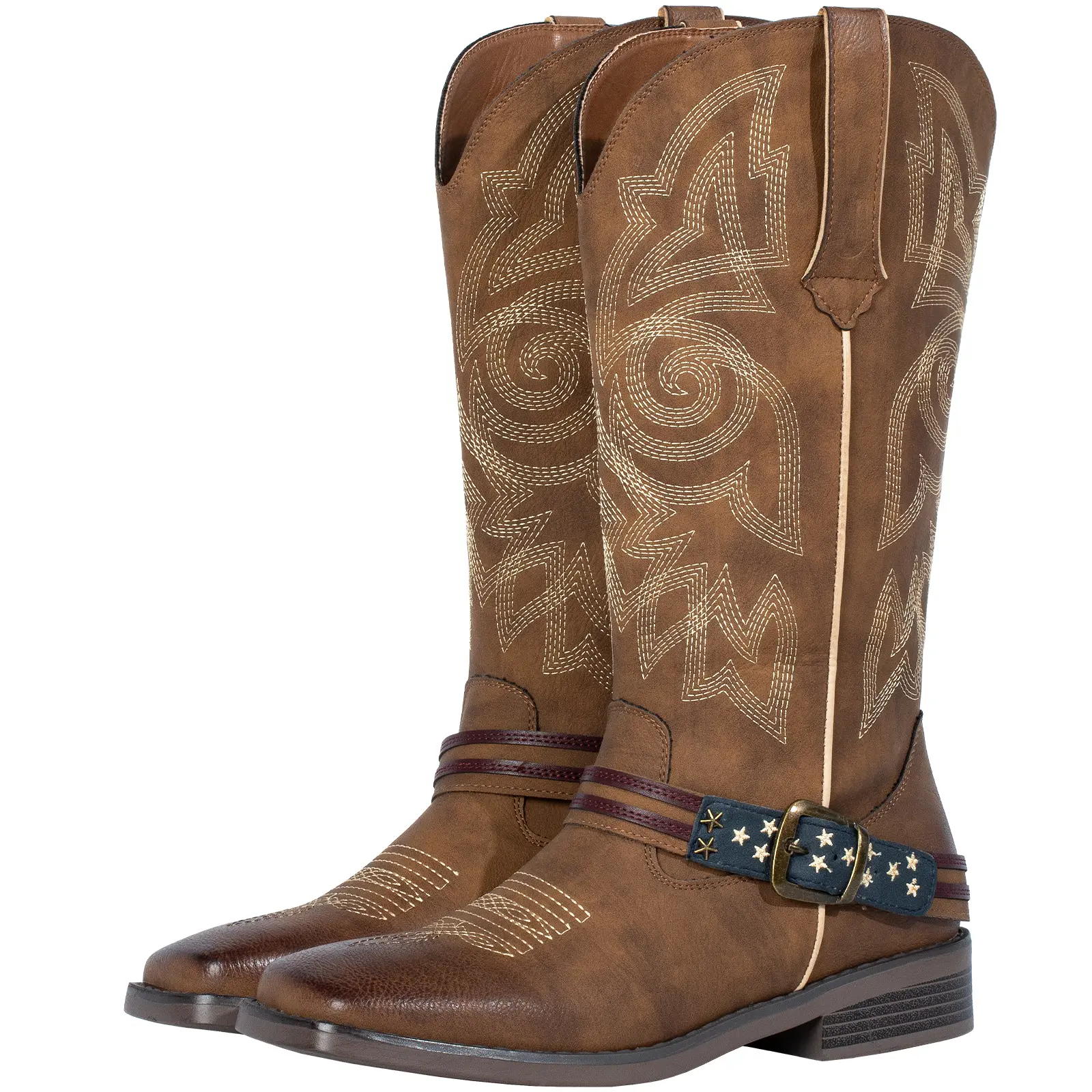 J's.o.l.e Women's Western Cowgirl Boots, Embroidered Cowboy Boots for Women, Square Toe Mid-Calf Boots, Comfortable Block Heel Western Boots, Pull-On Fashion Boots cowboyboots