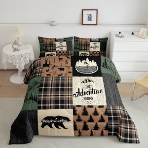 Feelyou Retro Cabin Microfiber Breathable Duvet Set - Rustic Adventure Bear Deer Soft Bedding, Lightweight Warmth for RV Camping, Includes Wild Animal Duvet Insert & Down Comforter