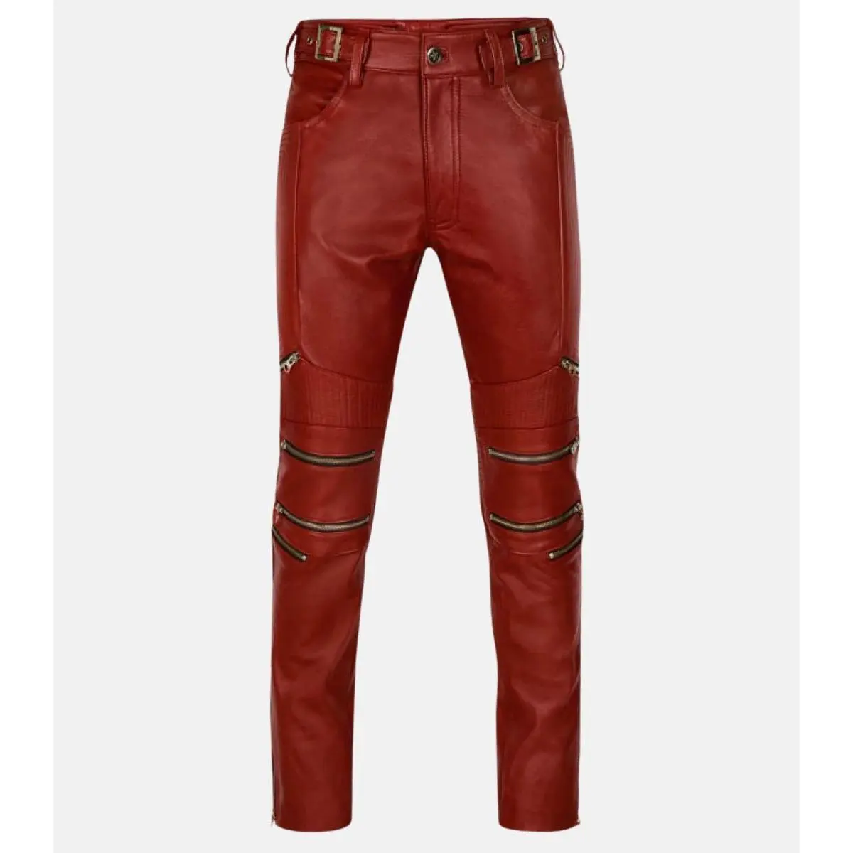 Men's Stylish Cherry Red  Premium Leather Biker Pants