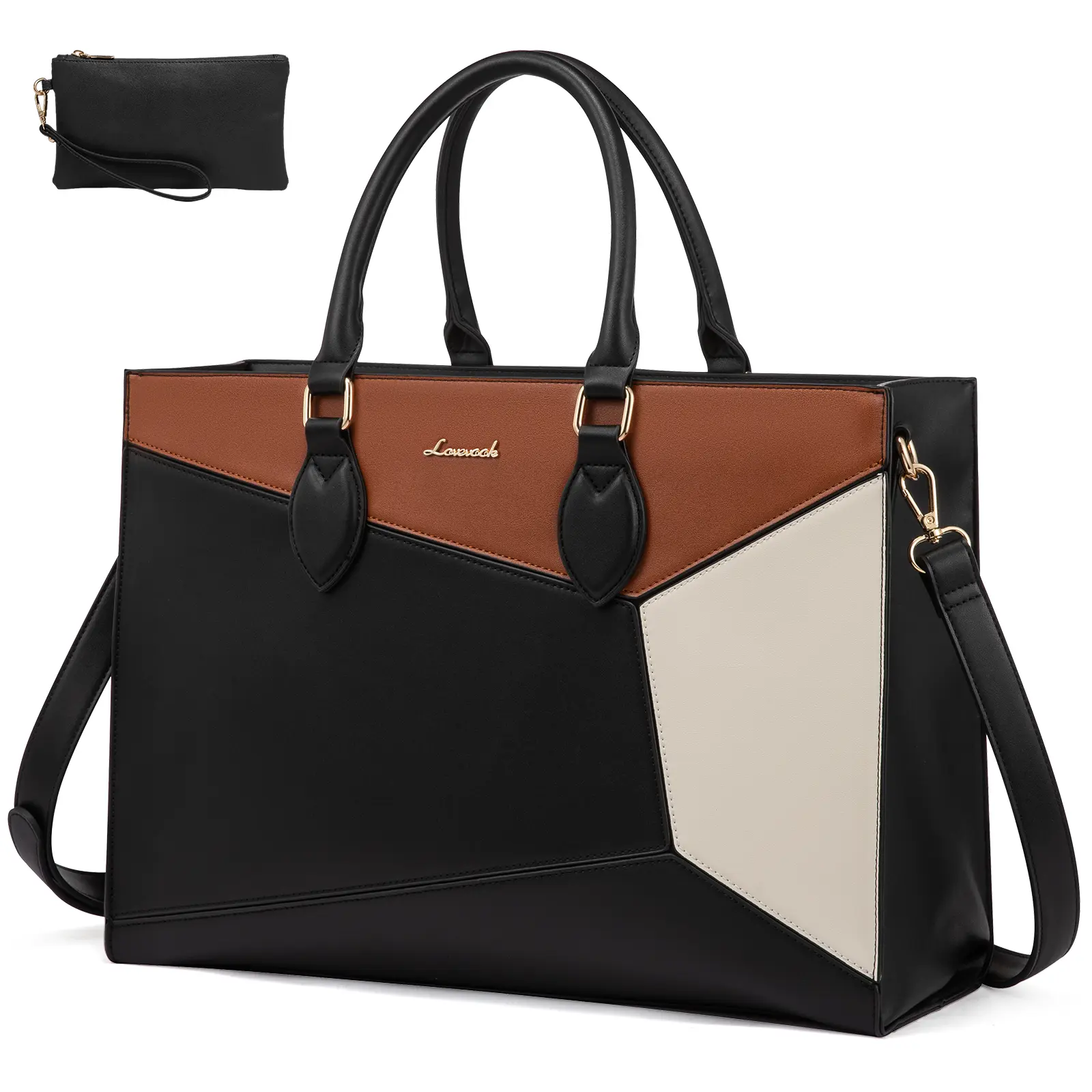 LOVEVOOK Laptop Bag for Women,15.6 lnch Waterproof Lightweight Leather Tote Bag,Professional Business Office Work Bags with Clutch Purse, Large Capacity Computer Shoulder Handbag TikTokShopBackToSchool