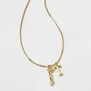 Bijoux Sport by Luv Aj MLB Gold Cubic Zirconia Charm Necklace - Texas Rangers: Brass Chain, 16" Length