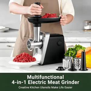 Meat Grinder, Sausage Filler, [Max 2800W] Electric MeatGrinder with Stainless Steel Blades and 3 Grinding Discs,Sausage Maker and Cube Kit, Heavy Duty Meat Grinderfor Home Kitchen, Stainless Steel (Black) Kettle with LED Indicator