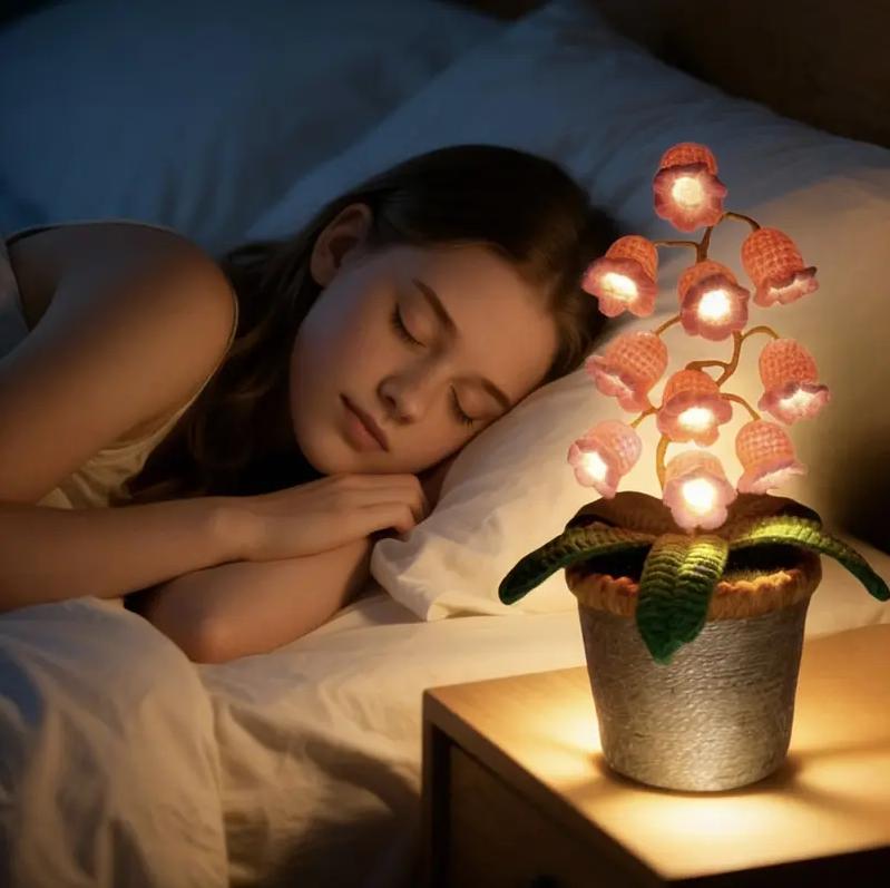 Mother's Day Gift | Handmade Crocheted Lily of the Valley LED Warm Light Lantern, Cute Bedside Desk Home Ornament, Premium Gift for Mom