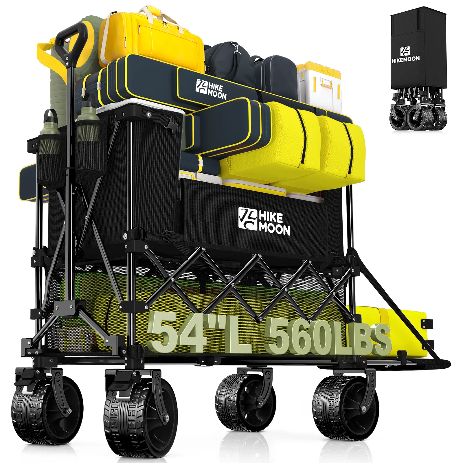 400L Double Decker Wagon Collapsible with 54" L Tailgate mothersdaygift, 560lbs Heavy Duty Wagons Carts Foldable, Extra Large Folding Beach Wagon with Big All-Terrain Wheels for Camping, Sports, Groceries, Garden