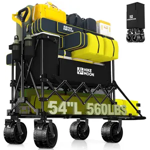 400L Double Decker Wagon Collapsible with 54" L Tailgate, 560lbs Heavy Duty Wagons Carts Foldable, Extra Large Folding Beach Wagon with Big All-Terrain Wheels for Camping, Sports, Groceries, Garden