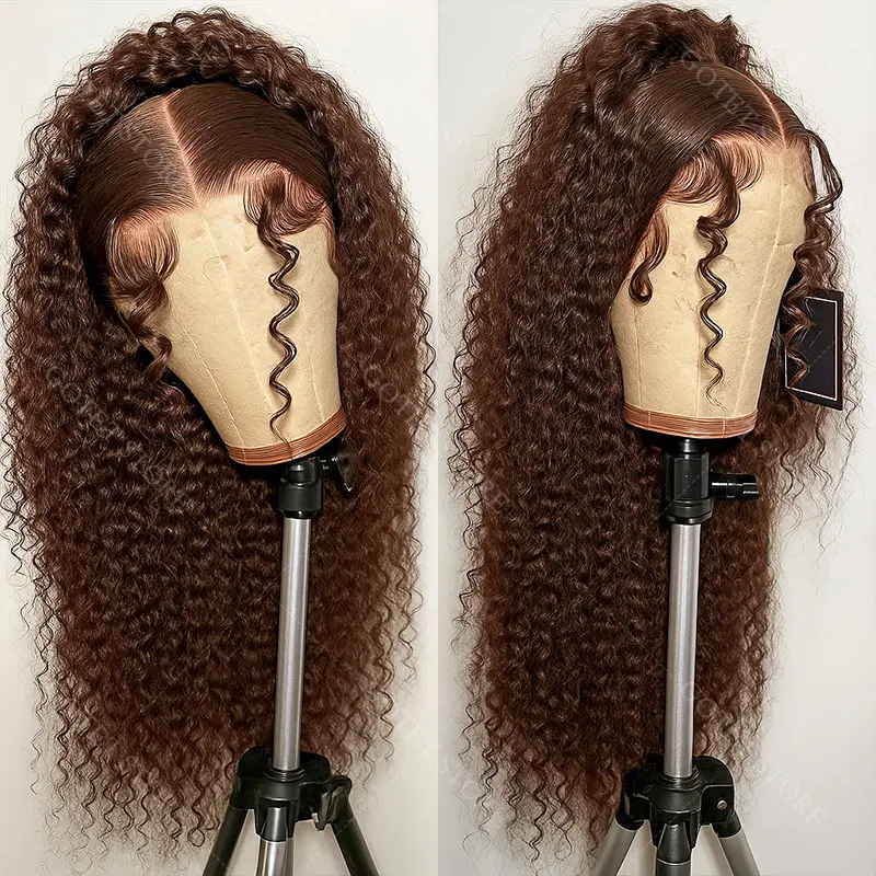 MYLOCKME 13x6 HD Lace Frontal Wig, Chocolate Brown Deep Wave Human Hair, 180% Density Pre-Plucked for Women, Wigs Human Hair, Deep Wave Wig
