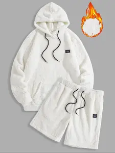 Men's Thermal Hoodie & Drawstring Waist Short Set, Hooded Sweatshirt Set, Casual Fashion Cozy Breathable Two-piece Outfits for Daily Outdoor Wear, Men Clothes for Spring & Fall
