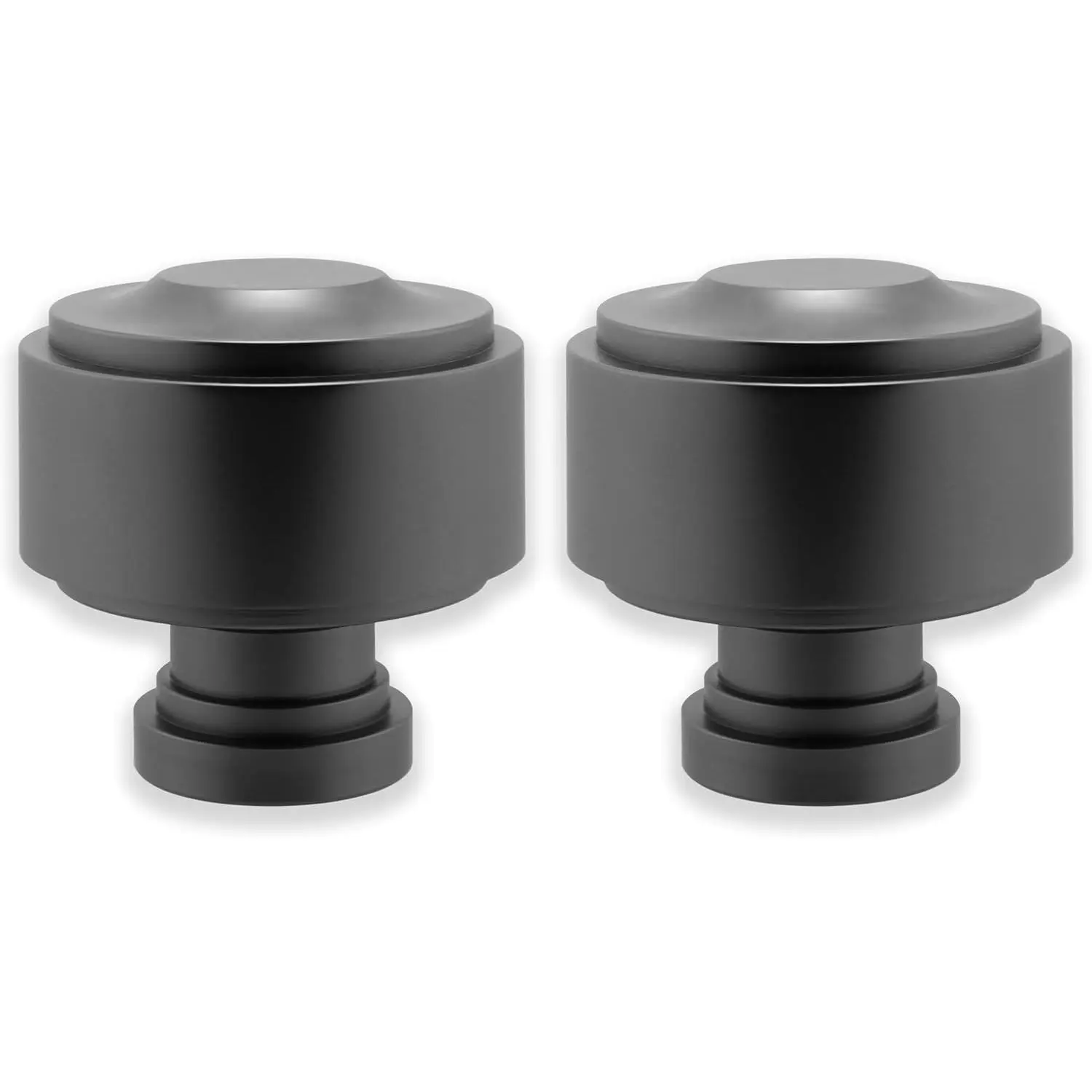 (R) Luxury Layers Knob Finials - Fits Only Signature Collection Curtain Rods (Rod Not Included) - , Heavy Metal - Set of Two - Matte Graphite