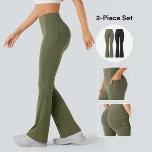 Halara 2-piece UltraSculpt  High Waisted Scrunch Butt Lifting Tummy Control Pocket Shaping Yoga Bootcut Leggings set   #TikTokShopHolidayHaul