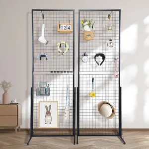2' x 5.6' Grid Wall Panels Tower 2Pcs Wire Gridwall Display Racks with T-Base Floorstanding Double Side Panels for Art Craft Shows Retail with Extra Clips Hooks