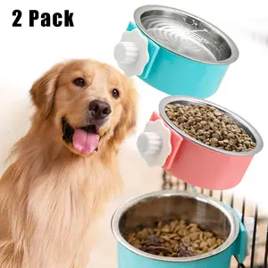 Pack Of 2 Stainless Steel Hanging Pet Bowls for Cages - No-Spill, Easy Mount Design for Dogs, Puppies, Birds & Small Animals, Dog Crate, Stainless Steel, Removable, Pet Feeder summervibes