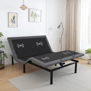 Twin XL/Queen Adjustable Bed Frame, Electric Bed Base with Massage, Head & Foot Incline, Wireless Remote, Built-in USB Ports, LED Night Light, Adjustable Legs