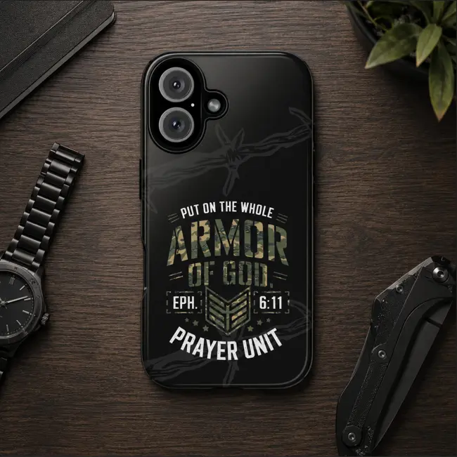 Christian Armor of God Prayer Smartphone Case - Ephesians 6:11 Bible Verse Casing, Durable Tactical Faith Cover, Glossy Finish, Wireless Compatible for iPhone 11-Pro Max, Handheld Device Protection, Religious Gift
