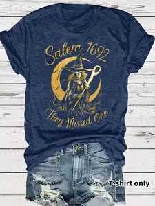Women's Salem 1692 Witch Shirt, Vintage Halloween Shirt, Casual Round Neck Short Sleeve Tee, Casual Comfy Fit, Women's Top for Daily Wear, Summer