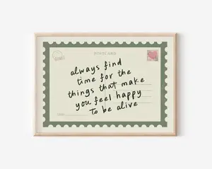 Horizontal Green Unframed Postcard Print - Retro Trendy Wall Art, Greeting Card, Positive Affirmation Home Decor with Warm Vibe, Ships in Shipping Tube