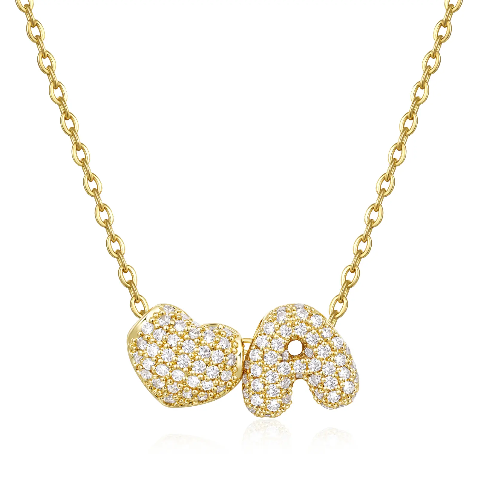 KissYan Bubble Heart Initial Necklaces for Women, 14K Gold Plated Tiny A-Z Letter Pendant Choker Dainty CZ Monogram Jewelry Gifts