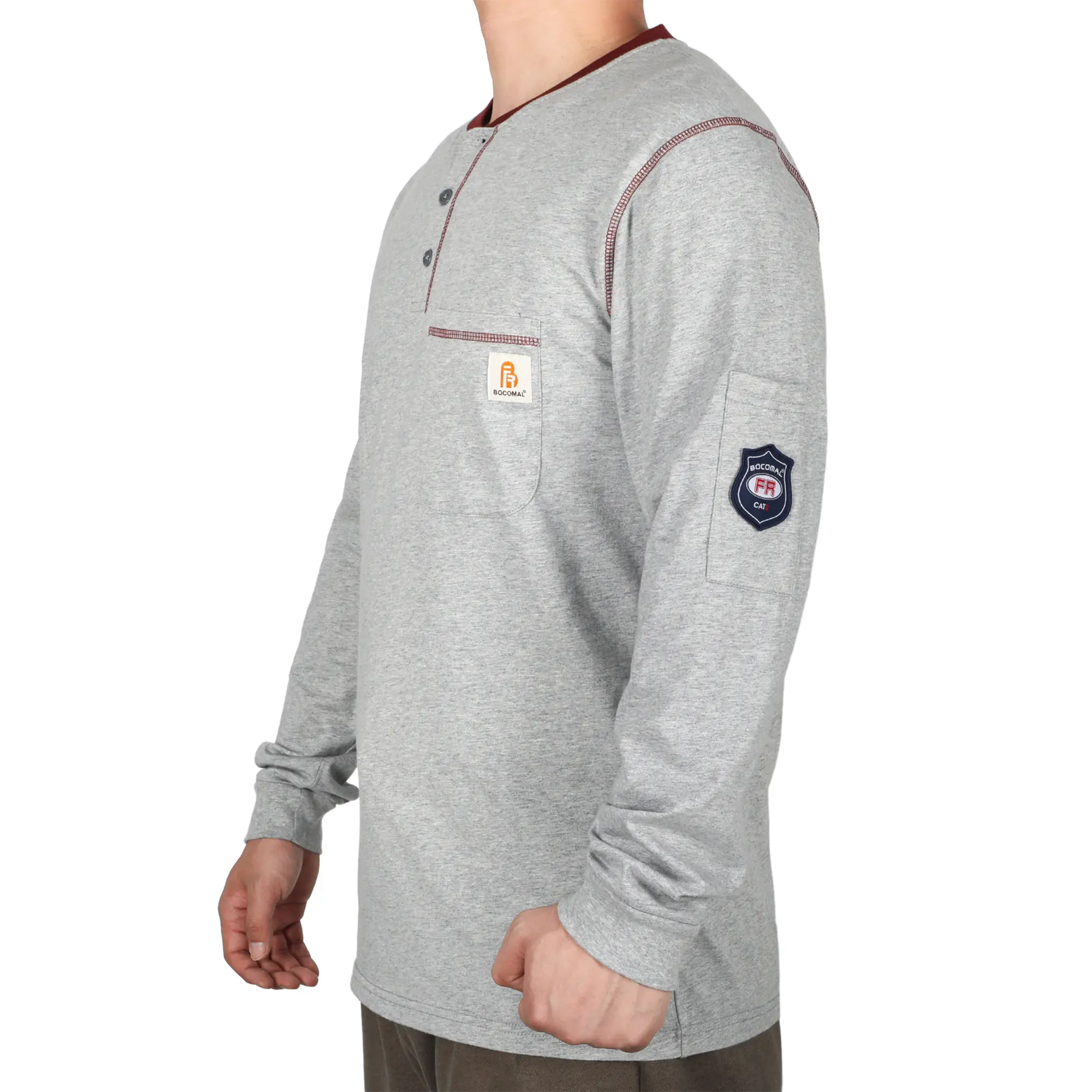 Men's 5.5 oz Flash Henley Top, Button Pullover Tshirt with Contrast Neck Trim Fabric - 3208-2, Menswear, Workwear