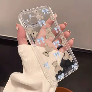 Phone Case - Fashion Design Transparent Phone Case with a Blue Bow And Bear MoreSuitable for a variety of iPhone models, from Iphone 17 series to Iphone 11 series, and Iphone x seriesAnd Samsung series